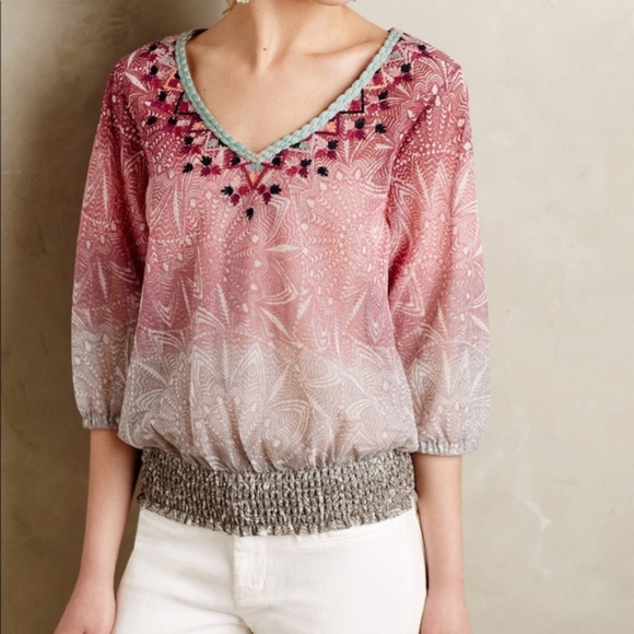 Anthropologie Tops - L Akemi + Kin Embroider Arembepe Mesh Peasant Top
